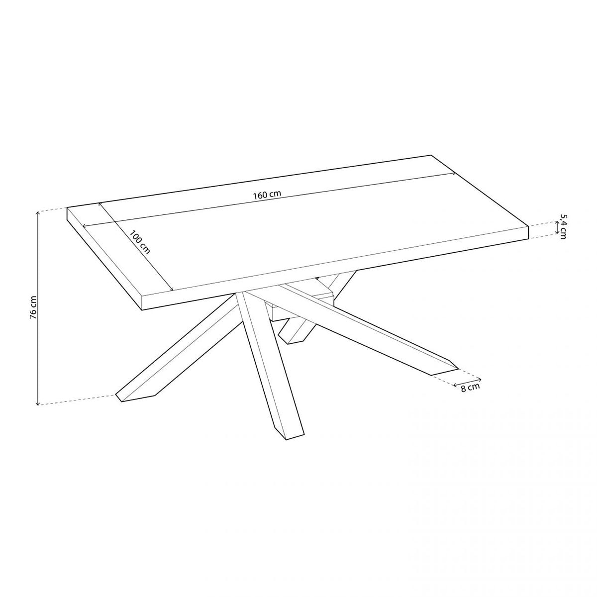 Mesa de comedor Xena forma patas cruzadas tapa regular roble Nordish/negro 76x160x100 cm medidas