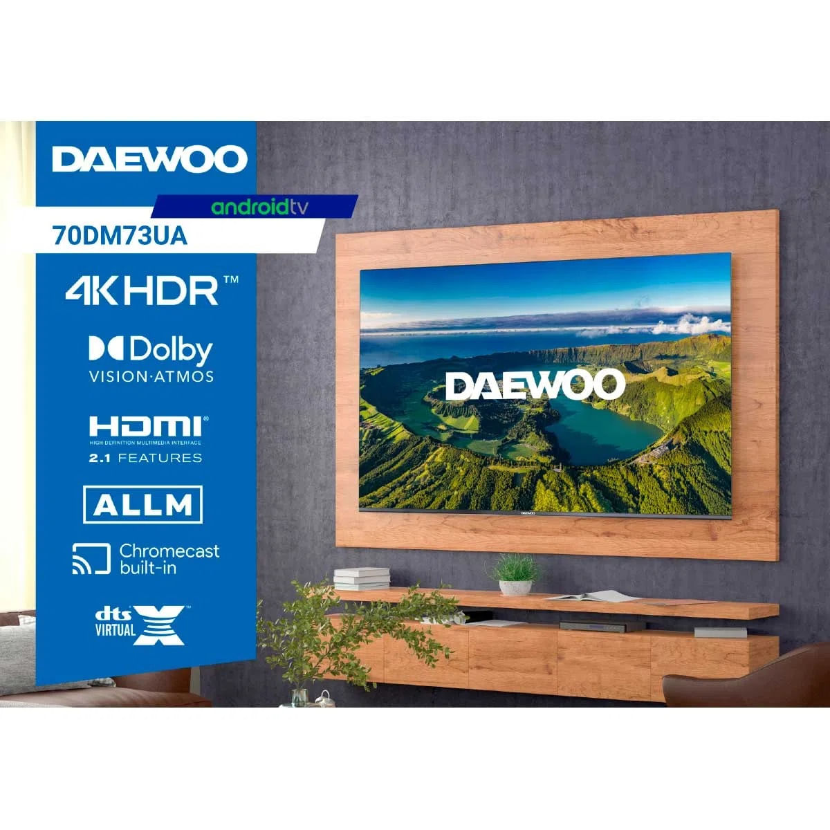 Televisor Smart TV Daewoo 70DM73UA 70" Android 11 Wifi Bluetooth 4K HDR F negro ambientada