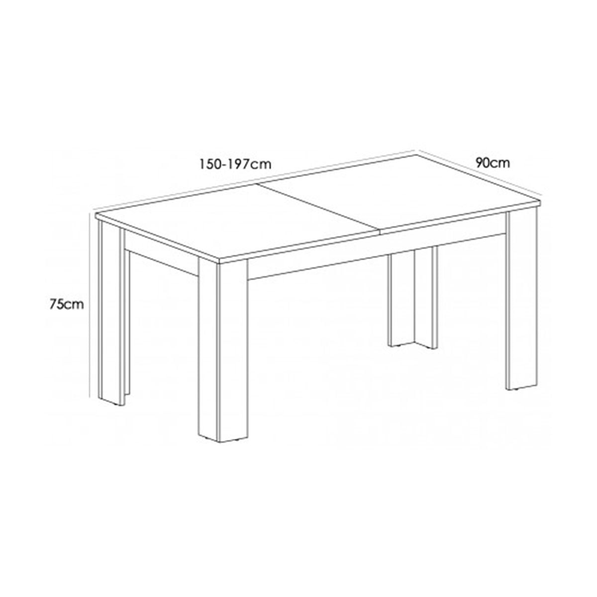 Mesa de comedor Lena extensible trufa/ cañón blanco 75x150-197x90 cm medidas