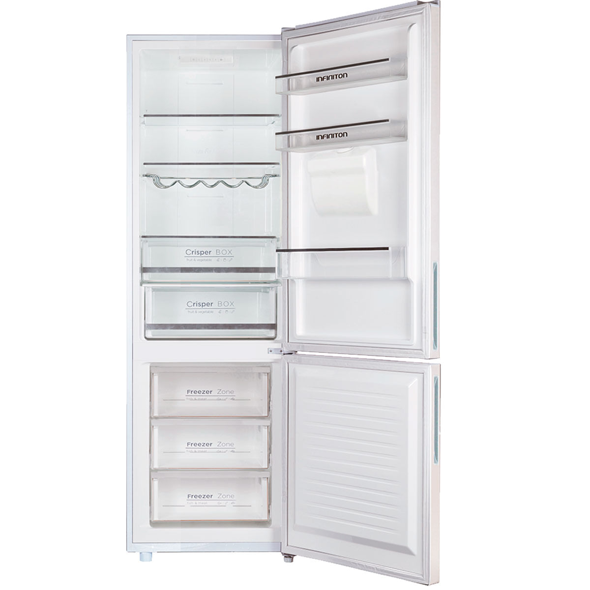 Frigorífico combi Infiniton FGC-346WB Total No Frost 322L dispensador de agua F blanco 185,5 cm abierto