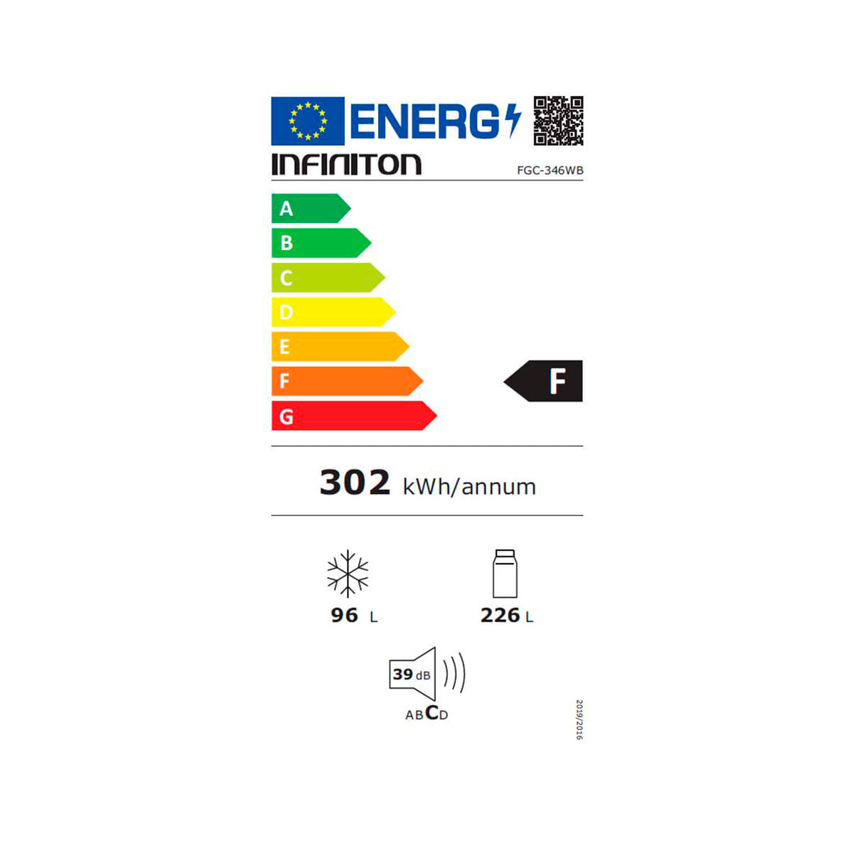 Frigorífico combi Infiniton FGC-346WB Total No Frost 322L dispensador de agua F blanco 185,5 cm eficiencia energética