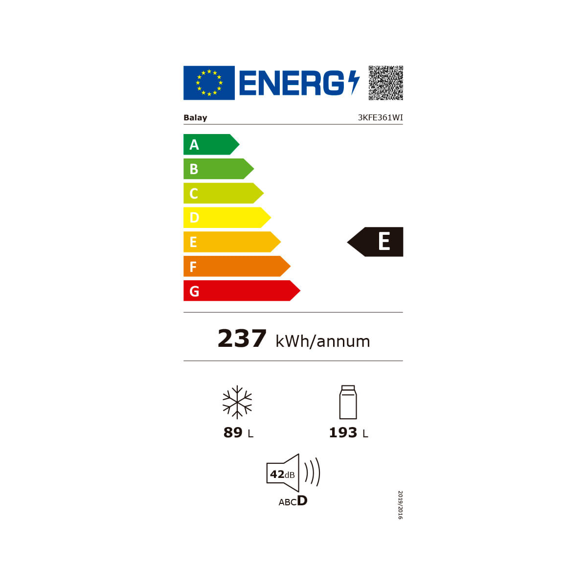 Frigorífico combi Balay 3KFE361WI No Frost 282L E blanco 176 cm eficiencia energética