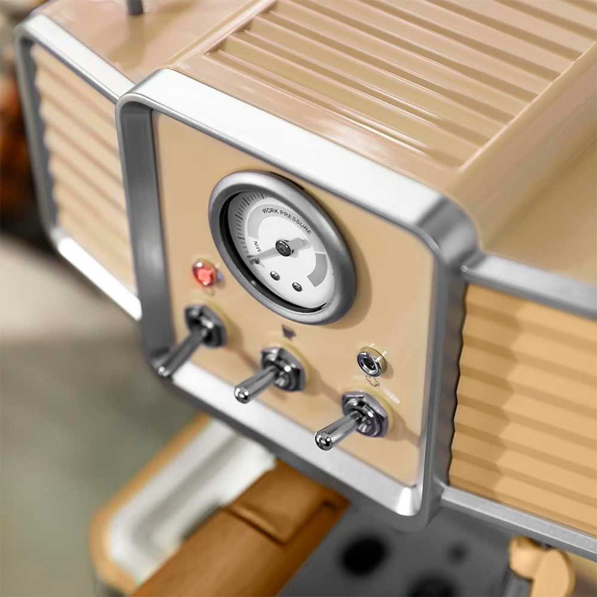 Cafetera Cecotec Power Espresso 20 Tradizionale Light 1350W 20 bar 1,5L amarillo detalle panel