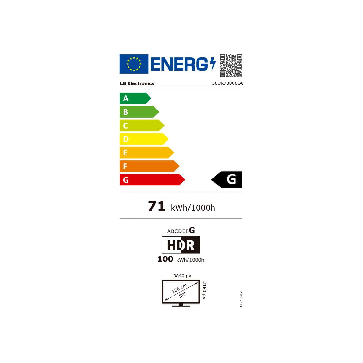 Televisor Smart TV LG 50UR73006LA 50'' 4K UHD LED webOS 23 WiFi G negro eficiencia energética