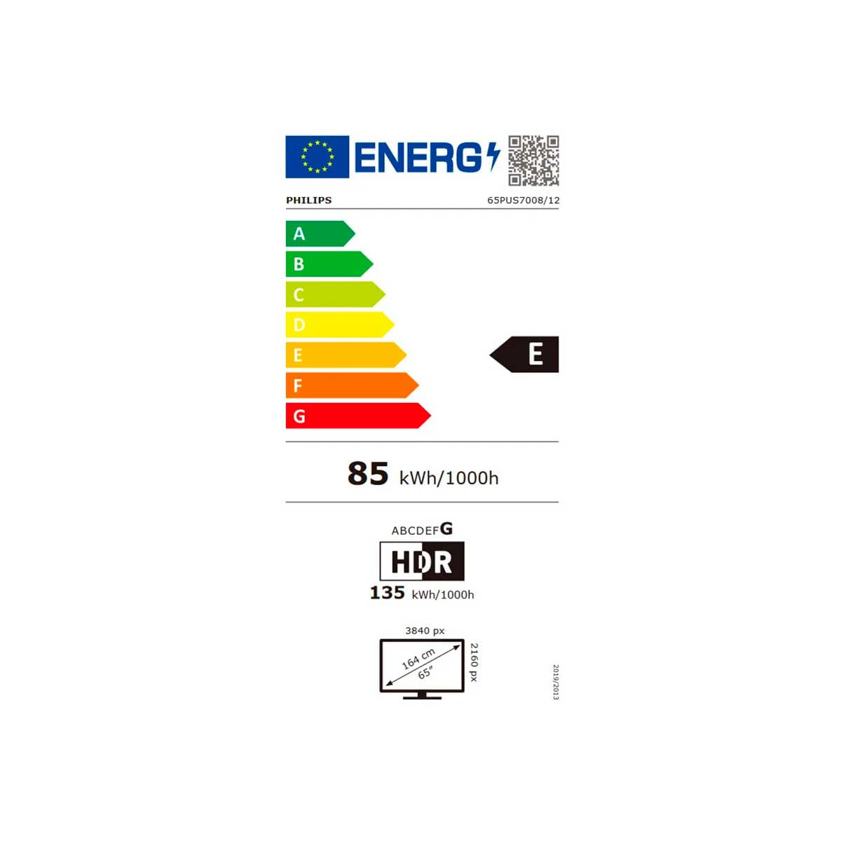 Televisor Smart TV Philips 65PUS7008 65'' 4K UHD LED WiFi E negro eficiencia energetica