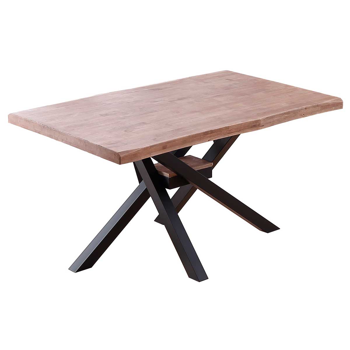 Mesa de comedor Xena forma patas cruzadas tapa irregular roble Honey/negro 76x150x90 cm fondo blanco