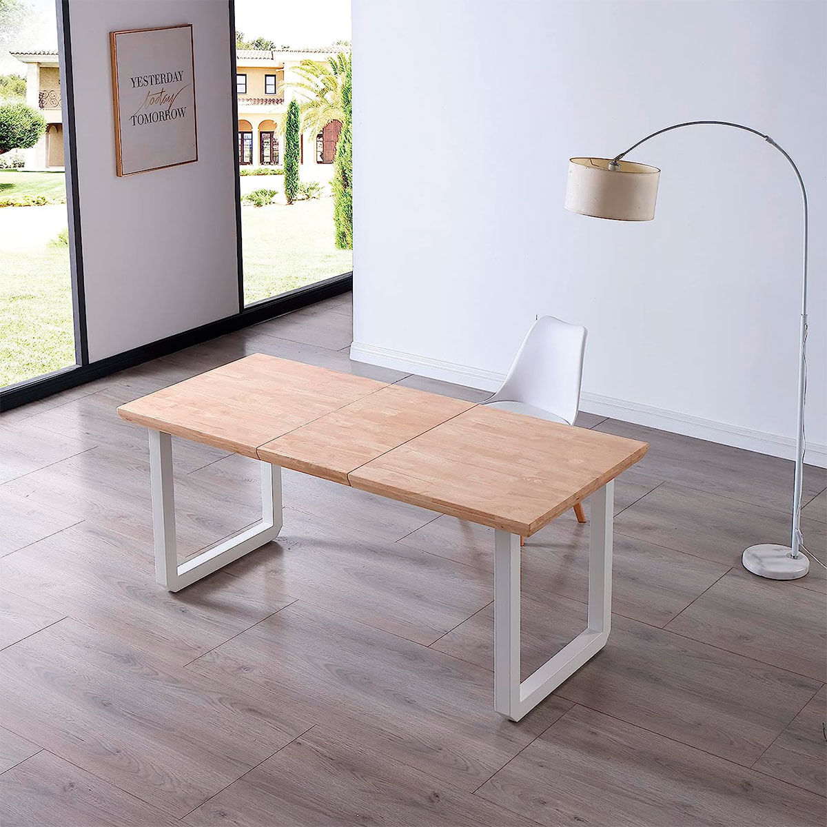 Mesa de comedor extensible Roma roble Nordish/blanco 77x140x80 cm ambientada