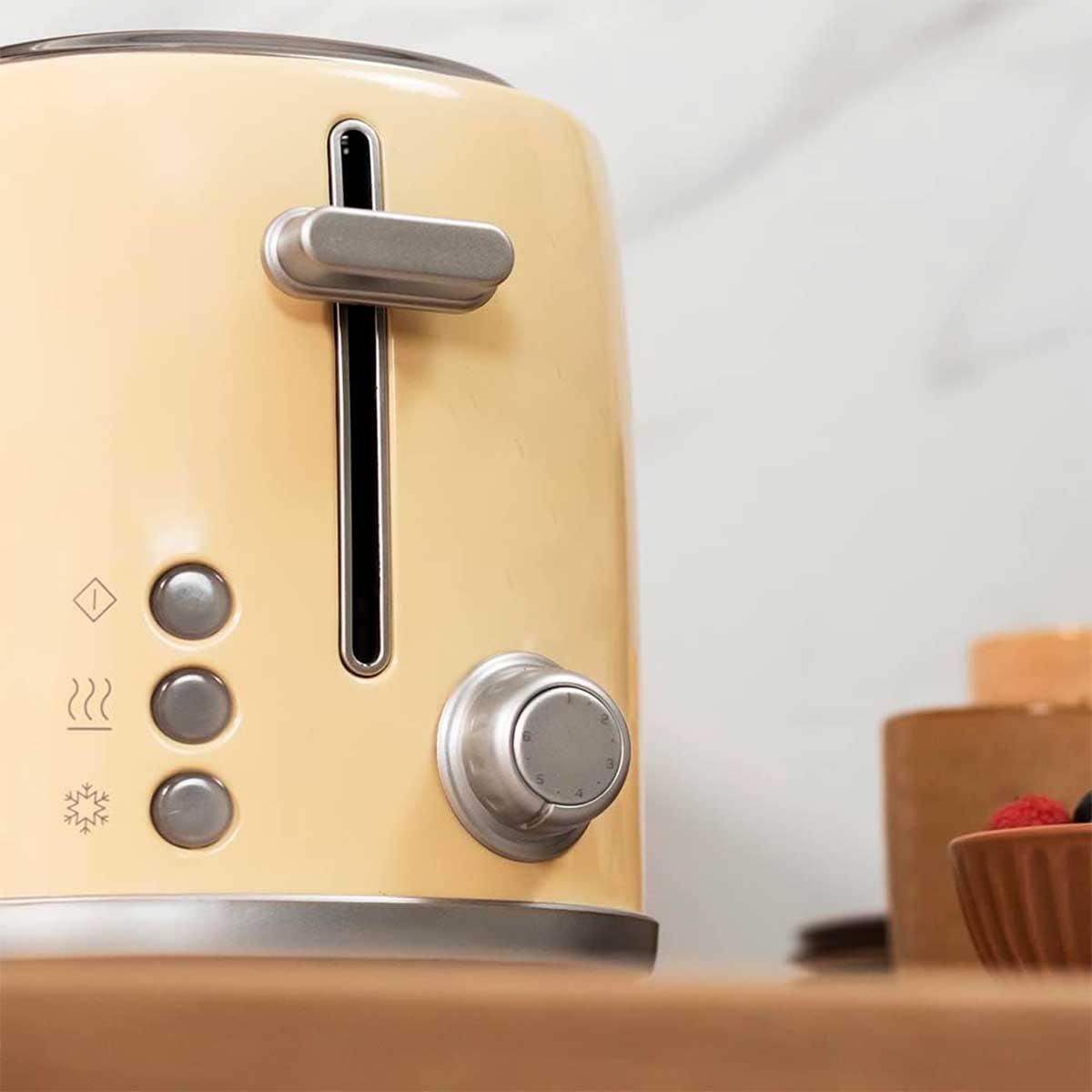 Tostador Cecotec Toast&Taste 1000 Retro Double 980W diseño retro beige detalle botones