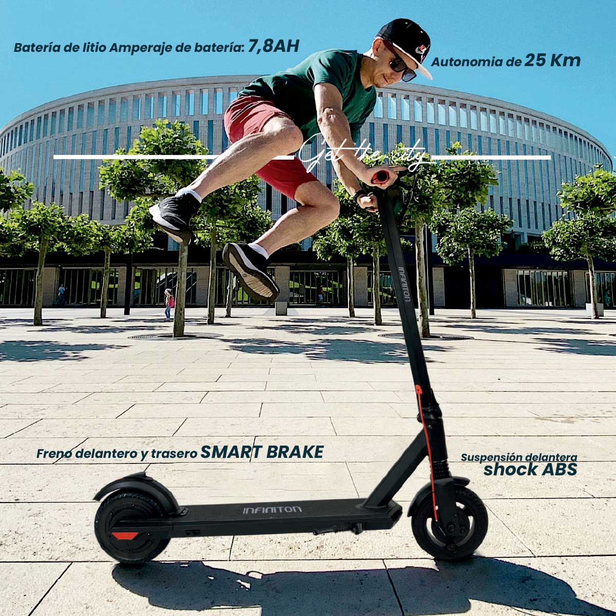 Patinete eléctrico BigCity Lite Black Infiniton 25km/h 350W autonomía 25km conexión App negro características