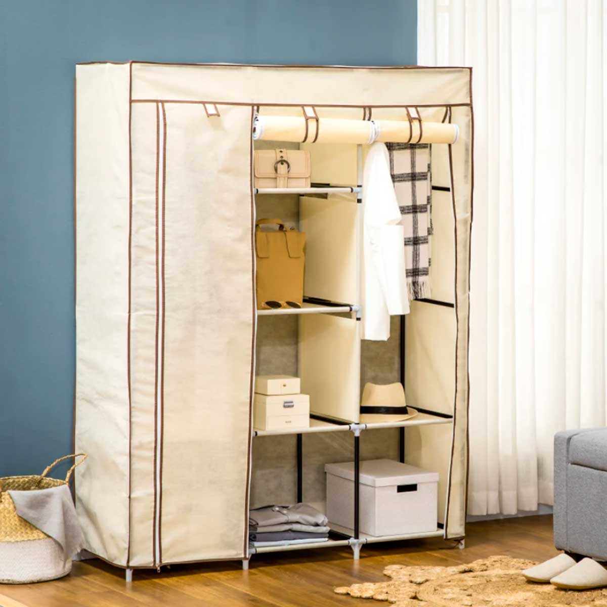 armario-de-tela-homcom-crema-puerta-cerrada