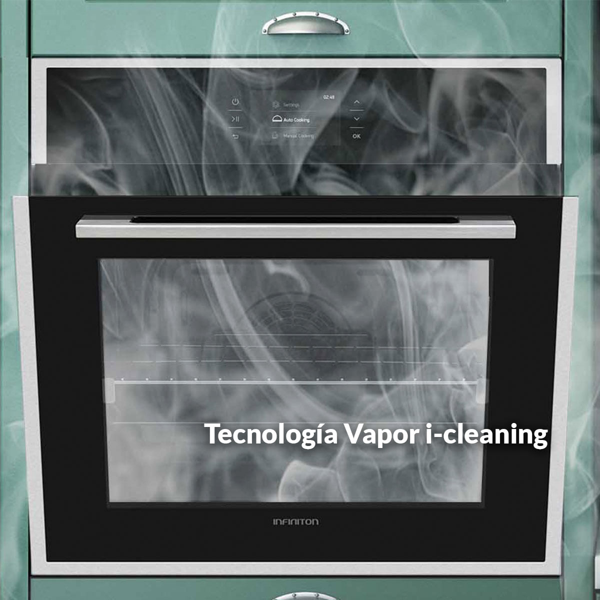Horno Infiniton A690 3000W 65L 9 programas tecnología Vapor i-cleaning negro 59,5 cm detalle vapor