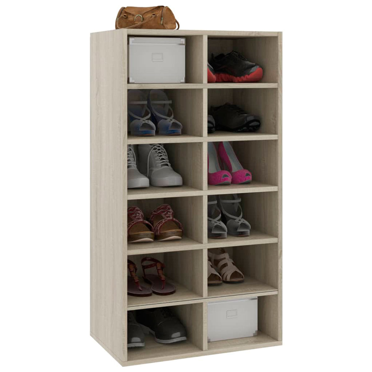 mueble-zapatero-12-compartimentos-gris-claro-perfil-con-zapatos