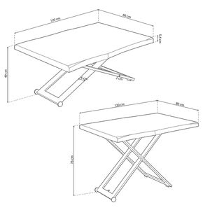 Mesa de centro Zoe elevable con tapa irregular 49-76x120x80 cm