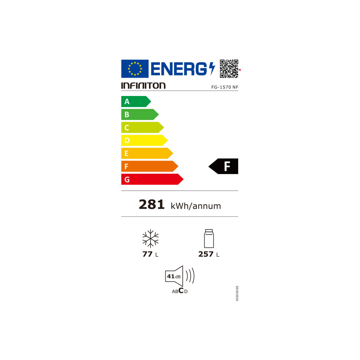 Frigorífico de 2 puertas Infiniton FG-1570NF Total No Frost 334L F blanco 170 cm eficiencia energética