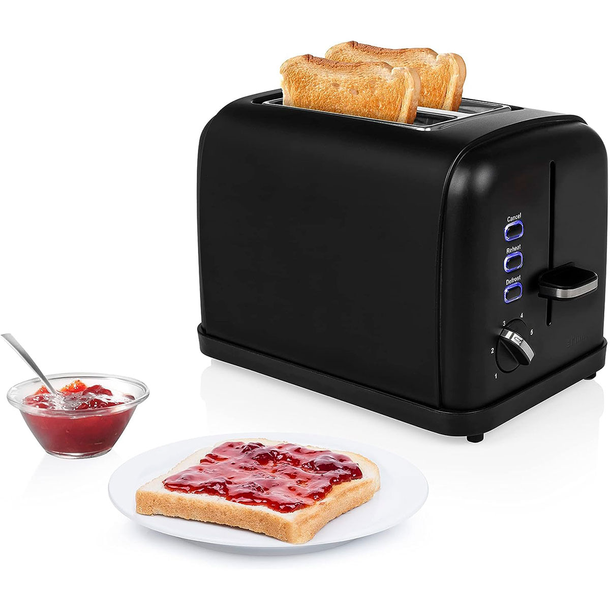 Tostador Princess 142396 950W 2 ranuras 6 niveles de potencia negro detalle con tostada