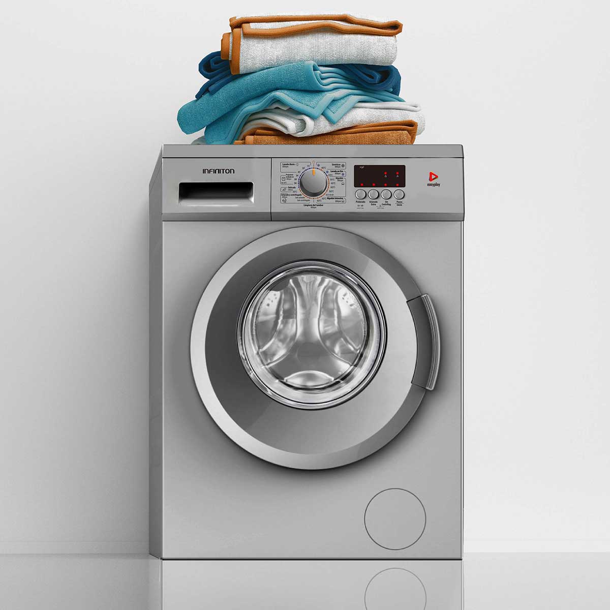 Lavadora Infiniton WM-P73 7kg 1400 rpm 23 programas E plata 85 cm ambientada