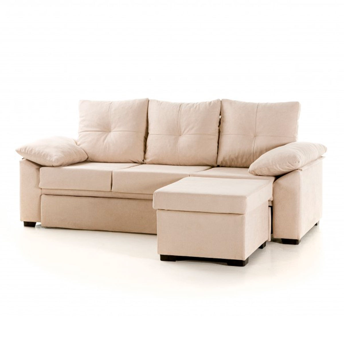 Sofá cama Panamá 3 plazas con módulo chaiselongue reversible beige fondo blanco