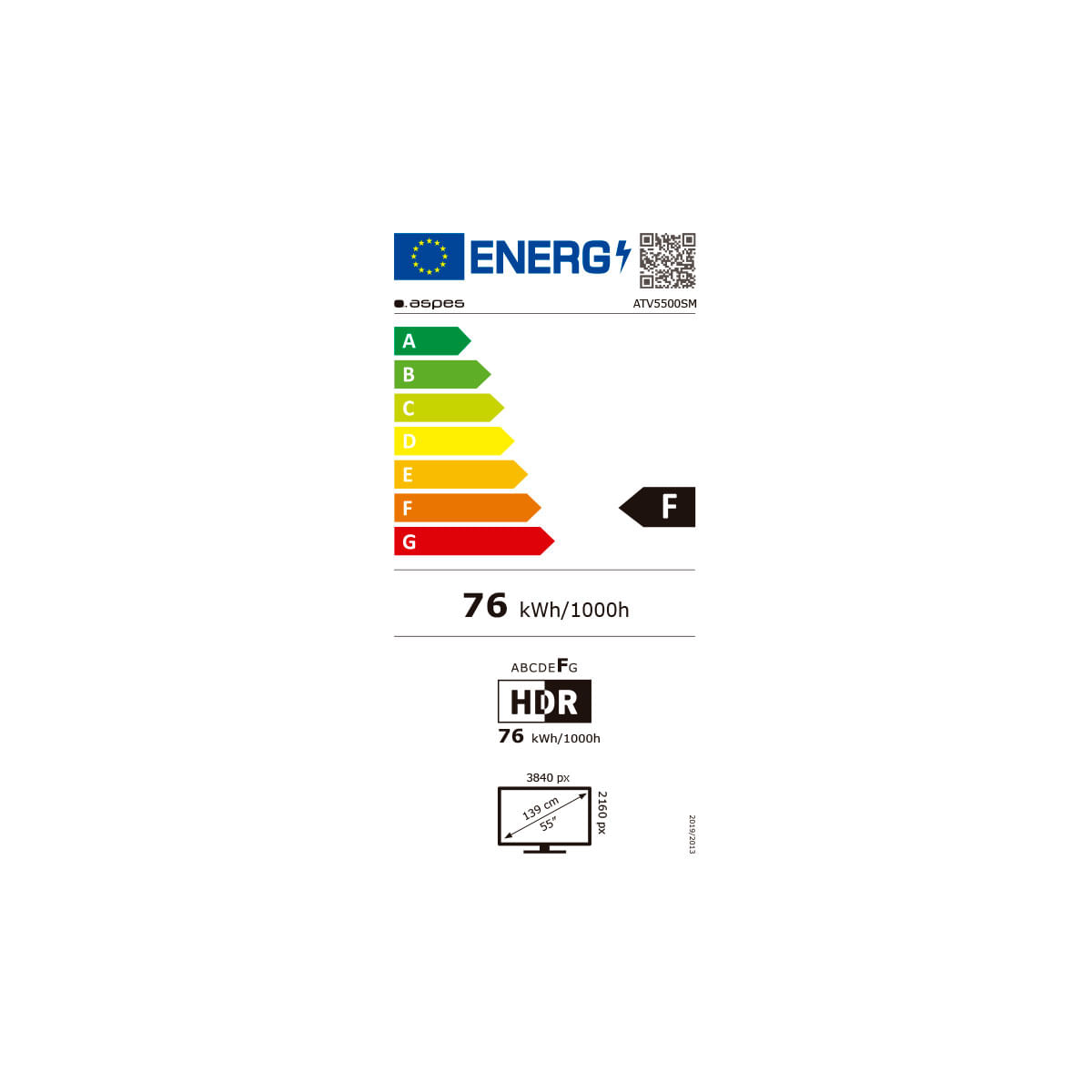 Televisor Smart TV Aspes ATV5500SM 55'' 4K UHD LED Android 11 F negro eficiencia energética