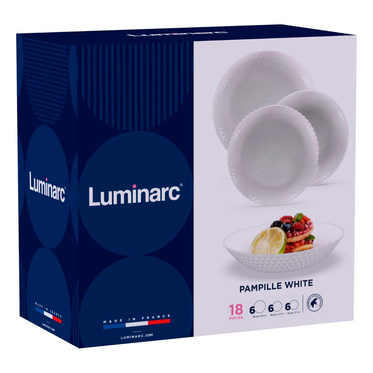 Vajilla Pampille Luminarc 18 piezas 6 servicios opal blanco caja