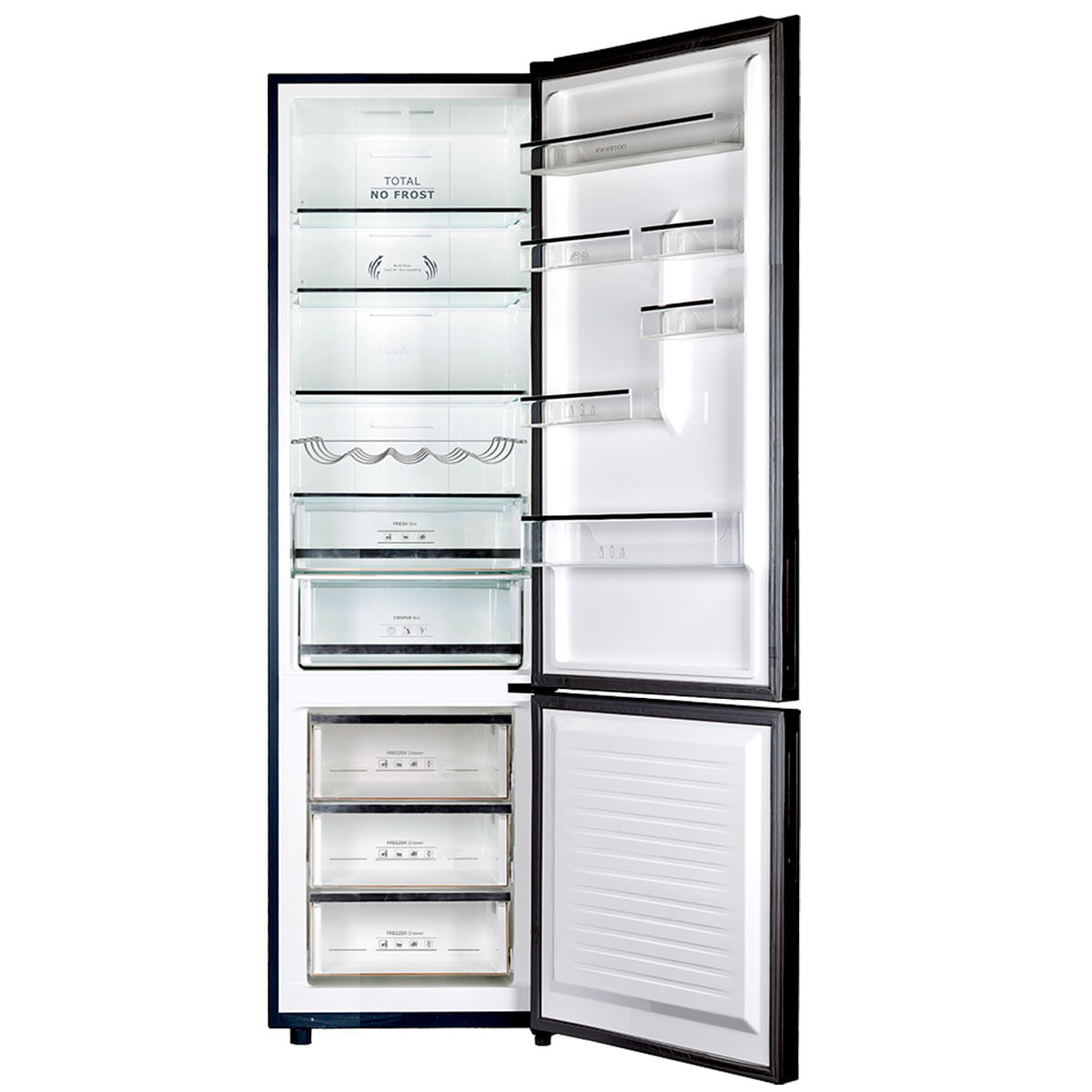 Frigorífico combi Infiniton FGC-215DG Total No Frost 356L control Bi-Zona E inox 200 cm abierto