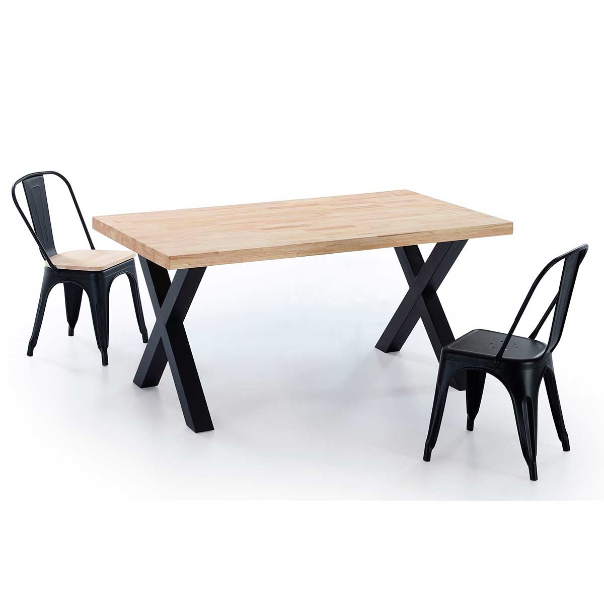 Mesa de comedor X-Loft rectangular diseño nórdico roble Nordish/negro 76x160x90 cm detalle sillas