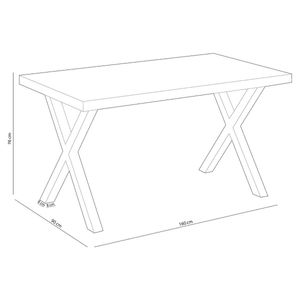 Mesa de comedor X-Loft rectangular diseño nórdico 76x160x90 cm