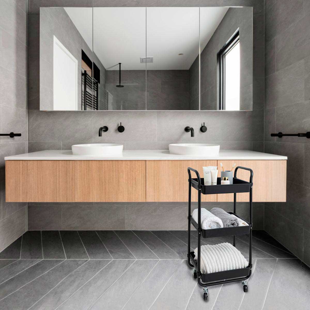 Carrito multiusos Garbo Quid 3 cestas negro 77x34,5x29,5 cm ambientada 2