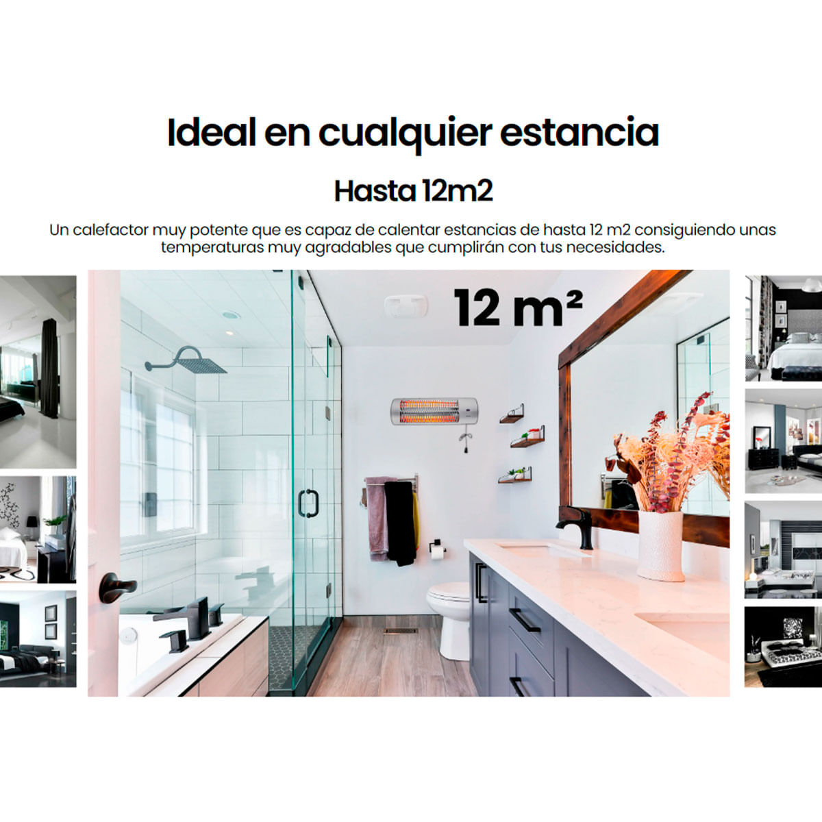 Estufa de cuarzo Infiniton HQP-W22 1200W 2 niveles de potencia colgante plata rango accion
