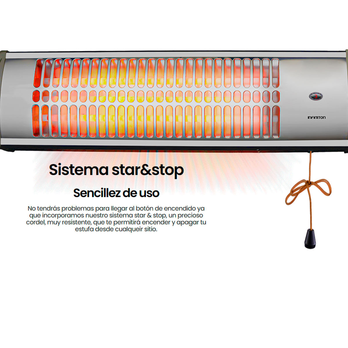 Estufa de cuarzo Infiniton HQP-W33 1500W 3 niveles de potencia colgante plata características 2