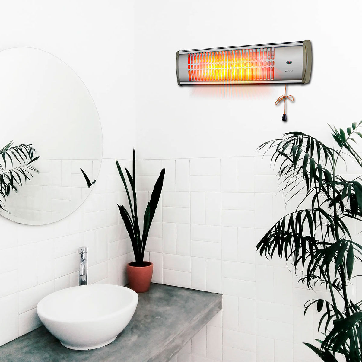 Estufa de cuarzo Infiniton HQP-W33 1500W 3 niveles de potencia colgante plata ambientada
