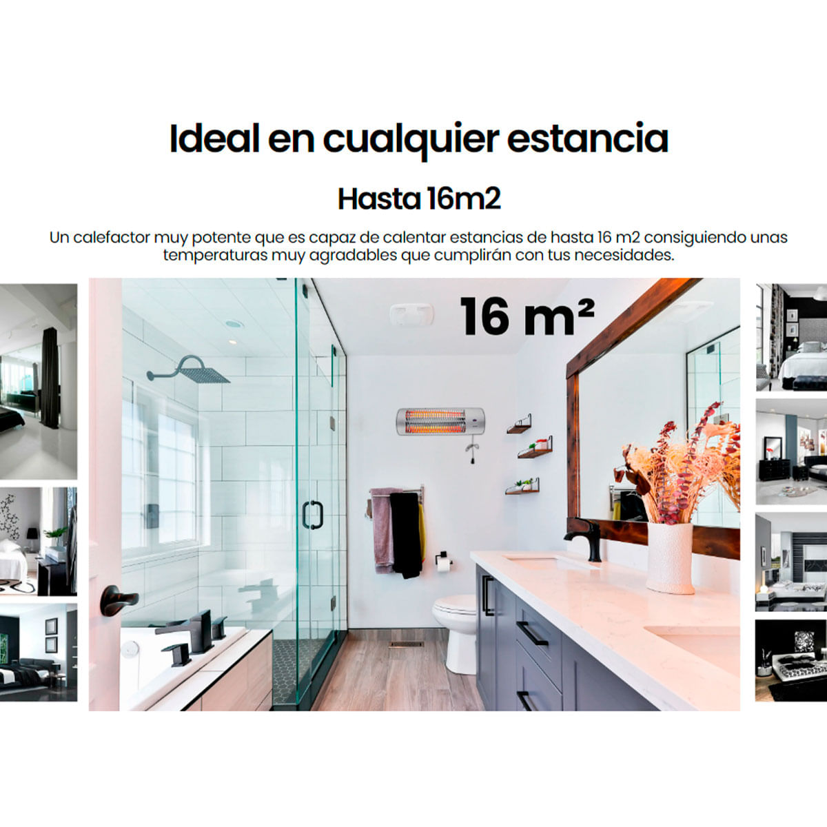 Estufa de cuarzo Infiniton HQP-W33 1500W 3 niveles de potencia colgante plata radio accion