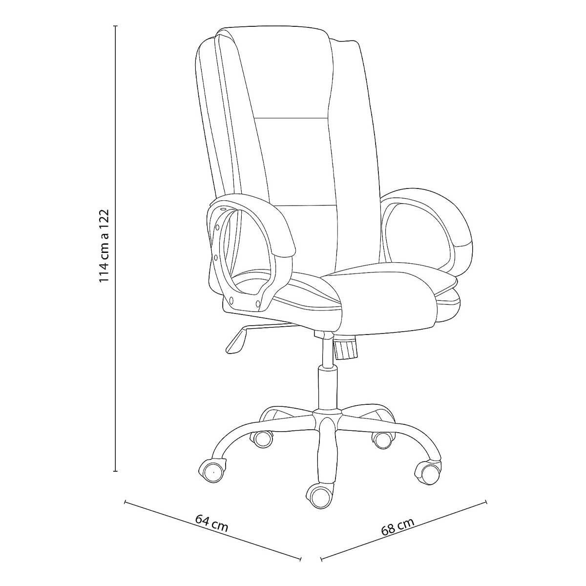 Silla de despacho Atlas giratoria y altura regulable símil piel negro 114-122x68x64 cm  medidas