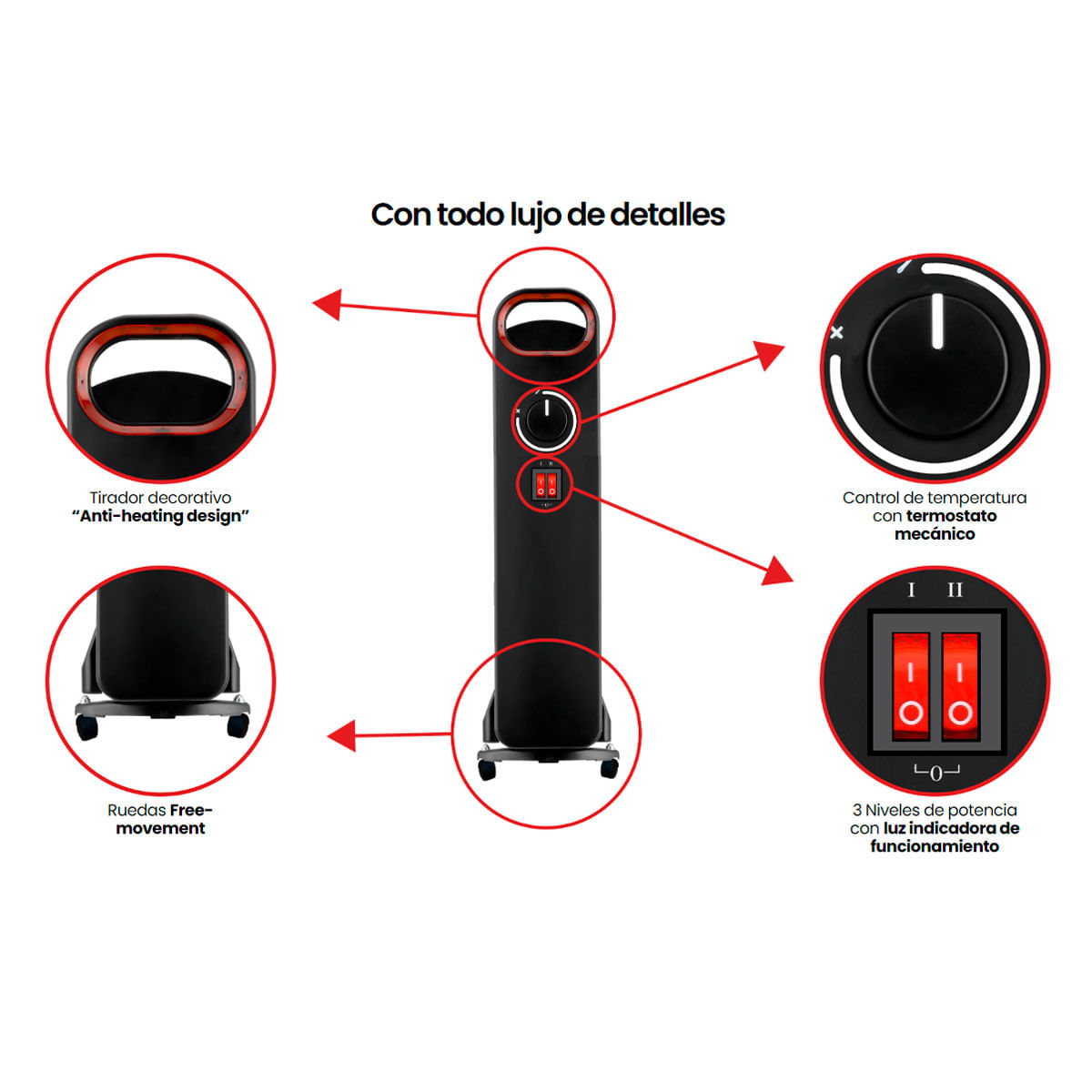 Radiador de aceite Infiniton HOR-N200 2000W 3 niveles de potencia negro características 2