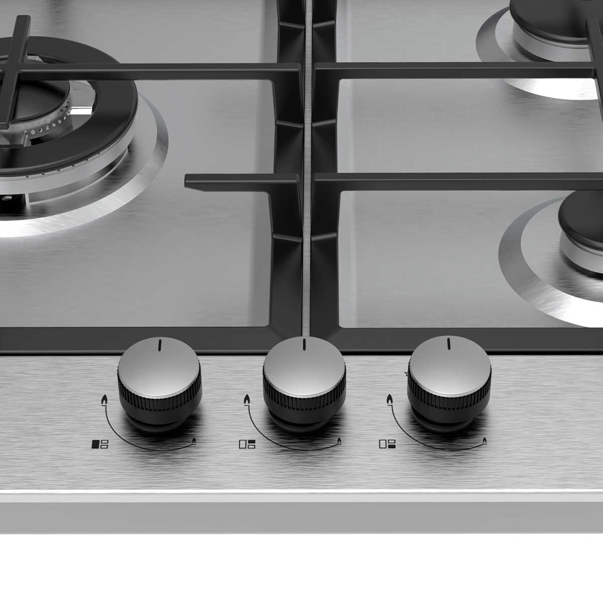 Encimera de gas Svan SGW3600X 3 fuegos 6750W inox 59 cm detalle mandos
