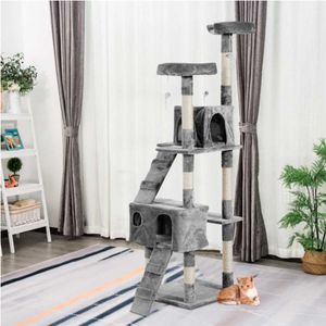 Árbol rascador para gatos PawHut 3 niveles gris 170x50x50 cm
