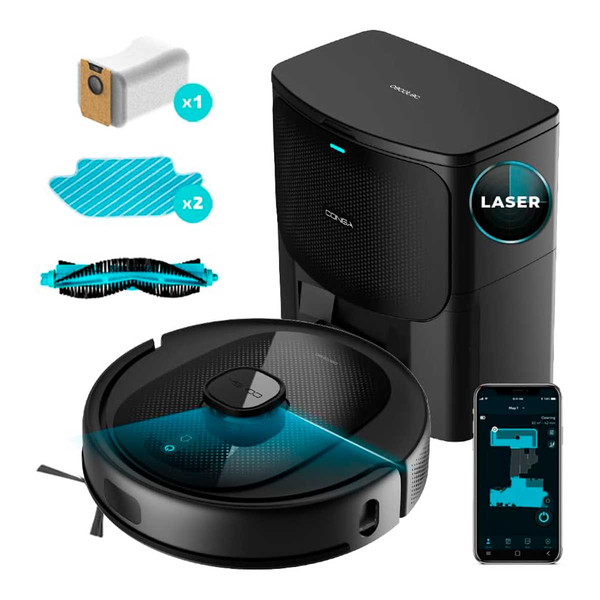 Robot aspirador Cecotec Conga 7490 Immortal Home X-Treme 2600Pa 4 en 1 conexión WiFi con accesorios negro