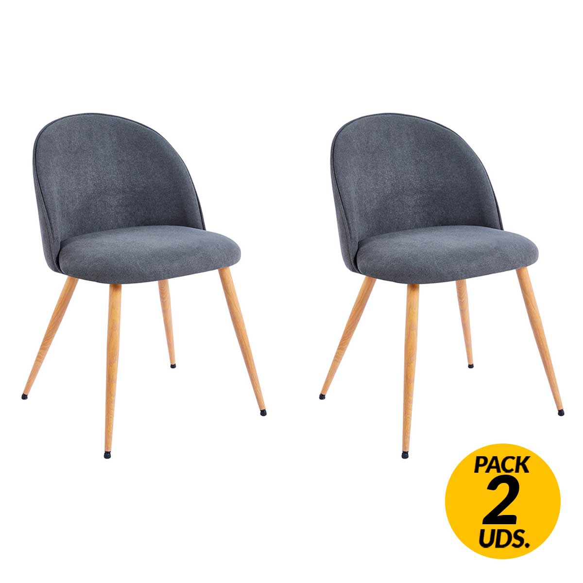 Pack de 2 sillas de comedor Évora tejido acolchado gris/oak