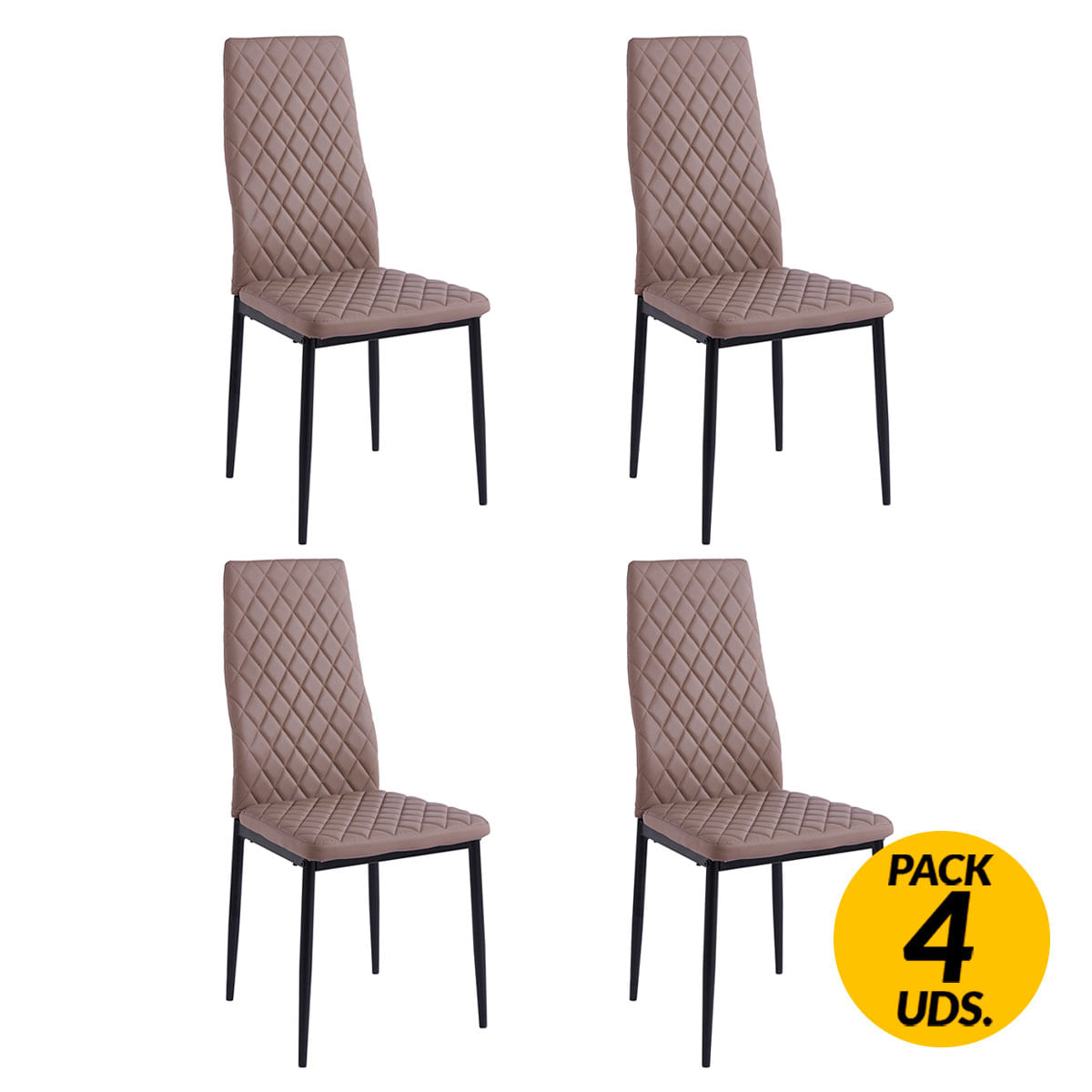 Pack de 4 sillas de comedor Anita diseño rombos marrón/negro