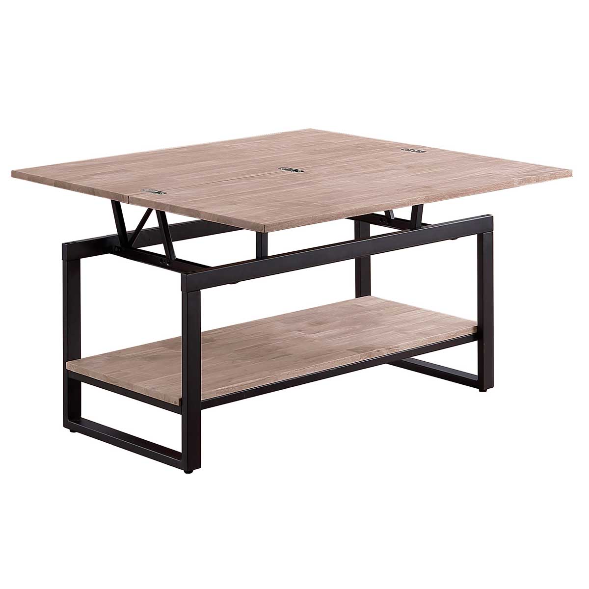 Mesa de centro Steve elevable y extensible + estante inferior roble Honey/negro fondo blanco