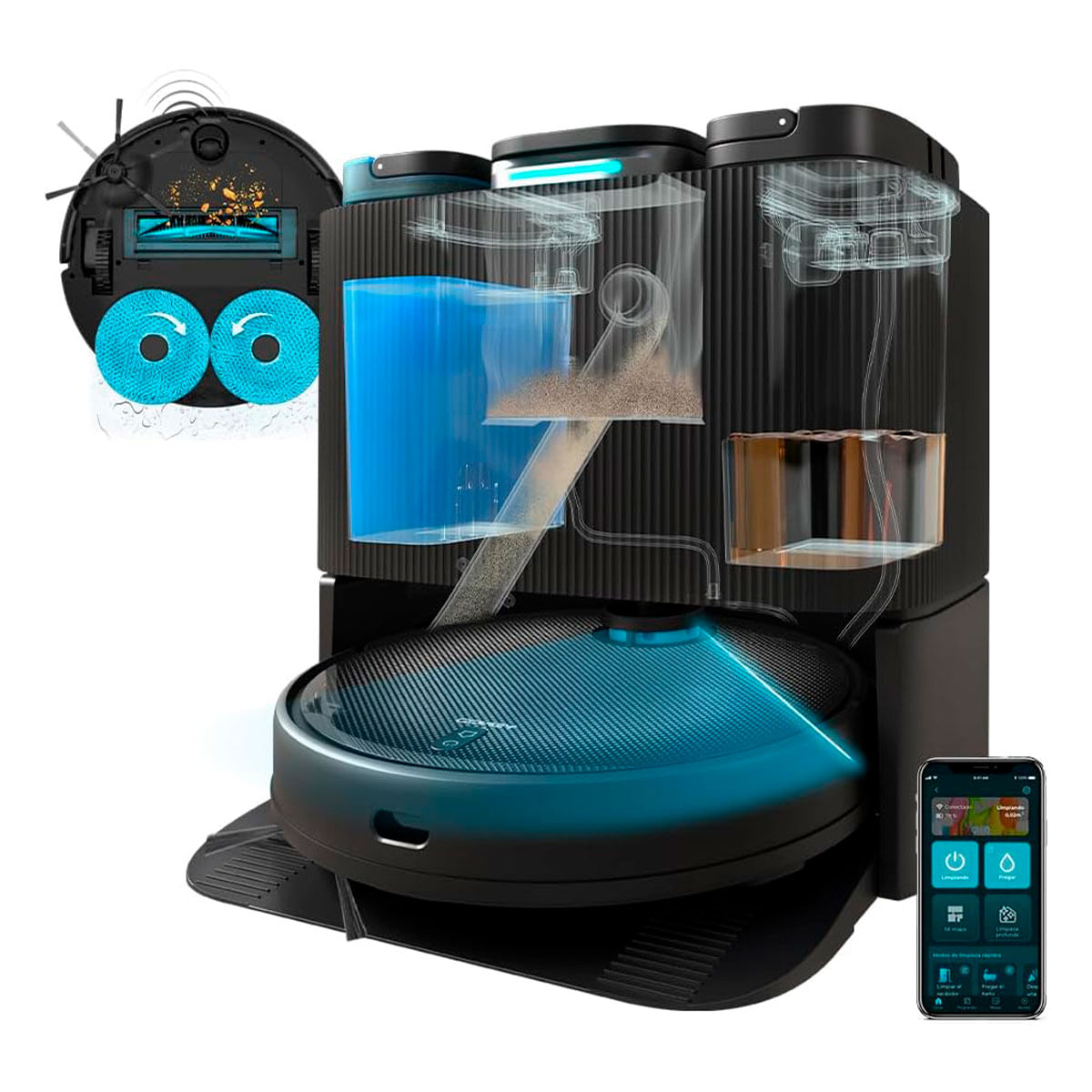 Robot aspirador Cecotec Conga 11090 Spin Revolution Home&Wash 4 en 1 WiFi base inteligente negro