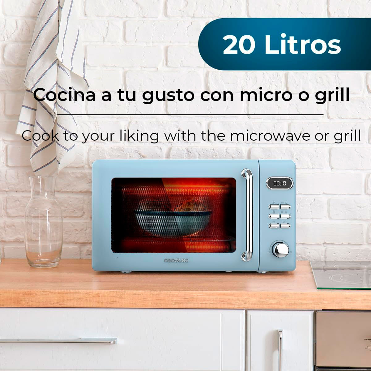 Microondas con grill Cecotec ProClean 5110 Retro 700W 20L diseño vintage azul 3