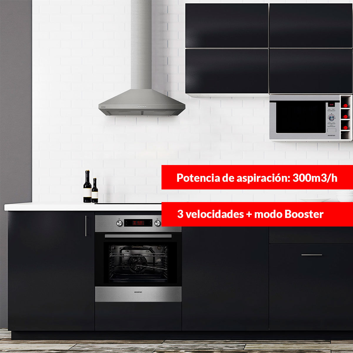 Campana piramidal Infiniton CMPP-61X 65W 300m3/h B inox 60 cm ambientada
