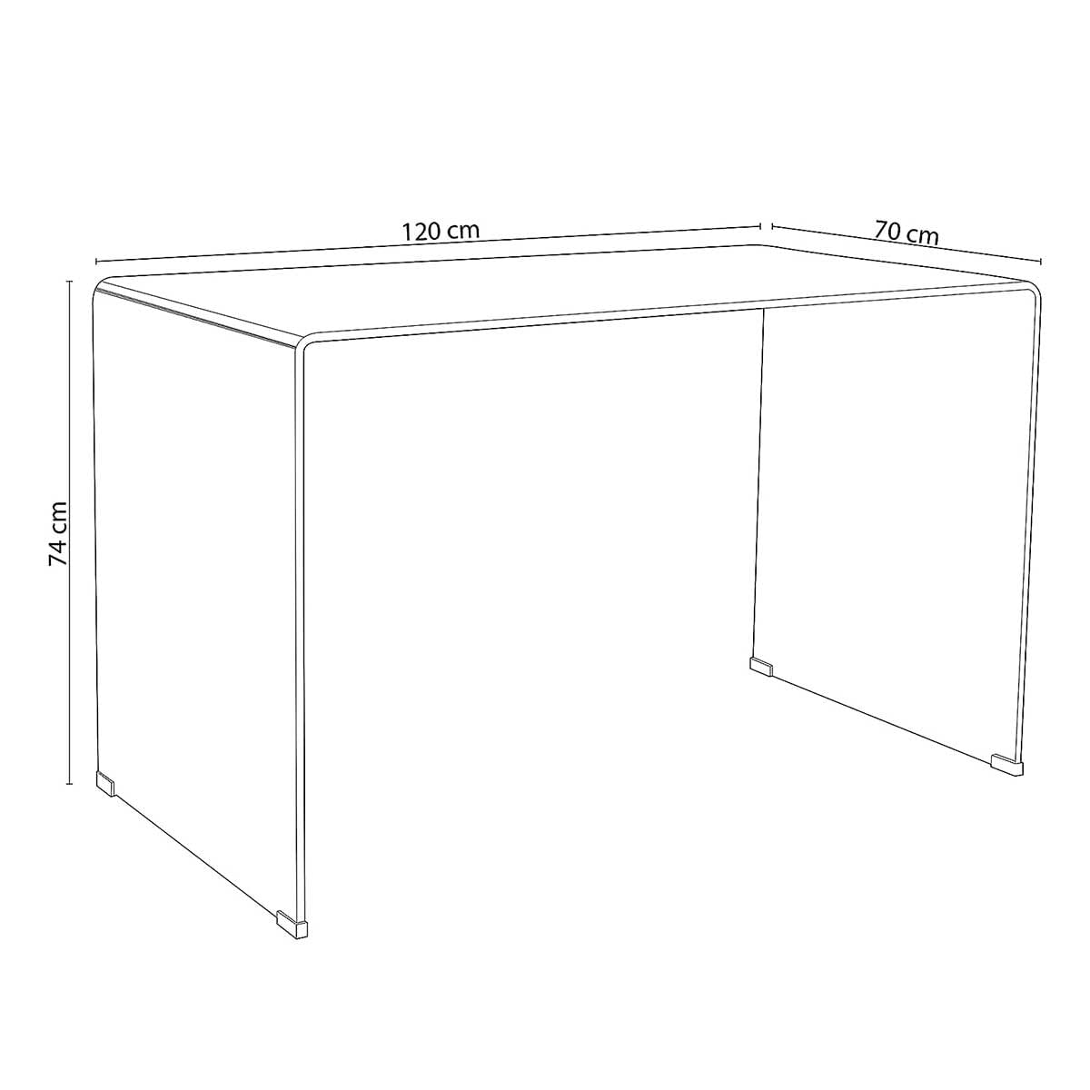 Escritorio Note cristal templado transparente 74x120x70 cm medidas