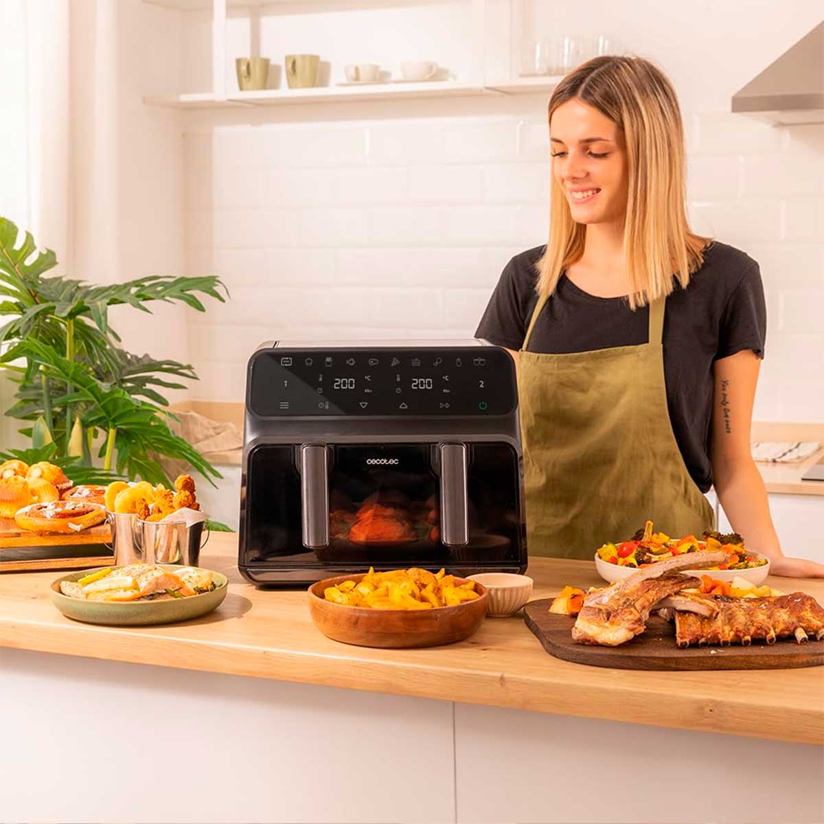 Freidora de aire Cecotec Cecofry Advance 9000 Window 2200W 9L 2 cubetas independientes con ventana negro 3