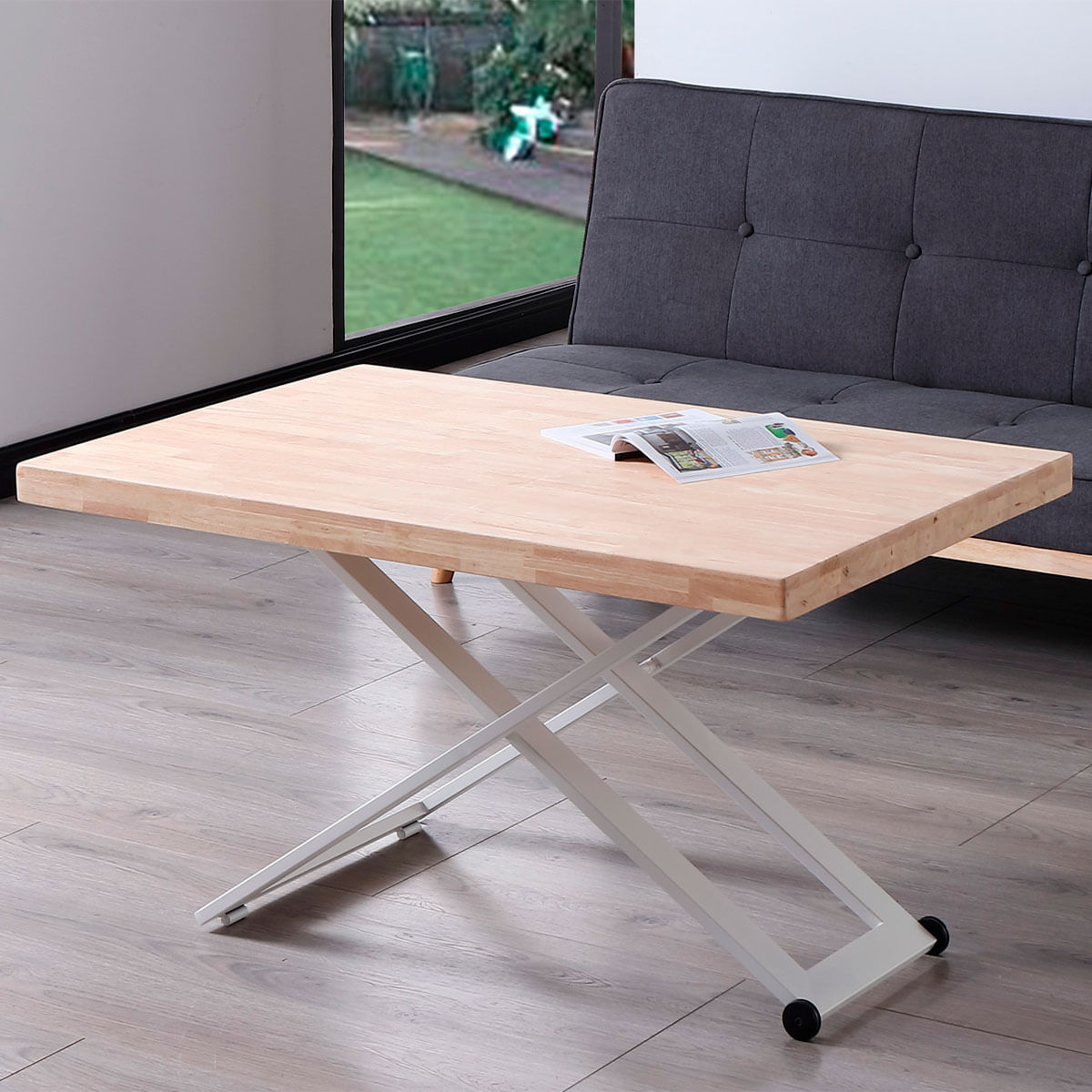 Mesa de centro Zoe elevable con tapa regular roble Nordish/blanco 49-76x120x80 cm 4