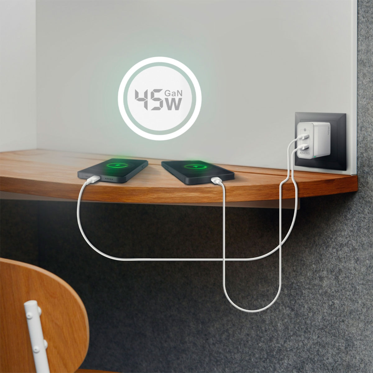 Cargador de pared Aisens ASCH-45W2P005-W 45W 2 USB-C tecnología GaN blanco 3
