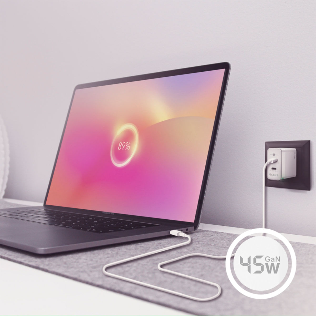 Cargador de pared Aisens ASCH-45W2P005-W 45W 2 USB-C tecnología GaN blanco 4