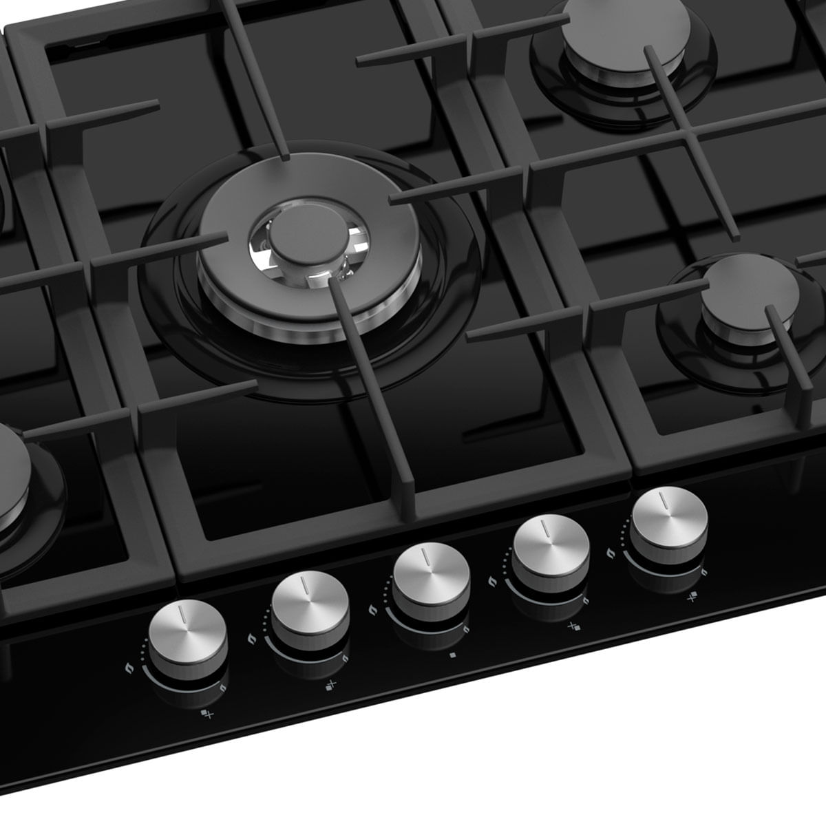 Encimera de gas Infiniton 78GLN52 5 fuegos 11700W encendido electrónico cristal negro 70 cm 4