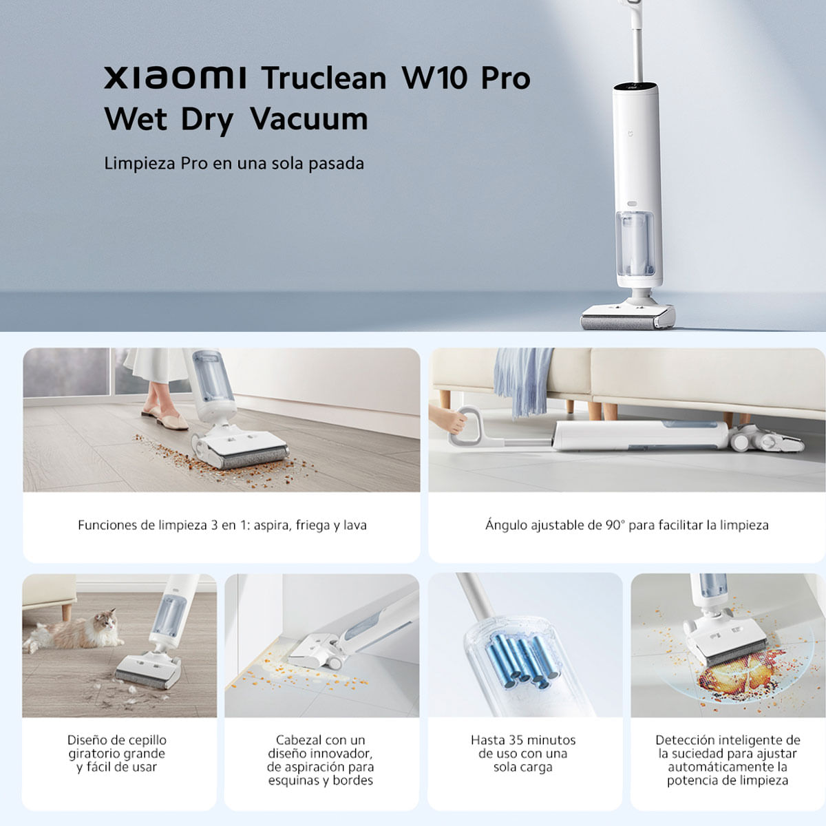 Aspirador vertical Xiaomi Truclean W10 Pro Wet Dry Vacuum 200W 3 en 1 blanco 3