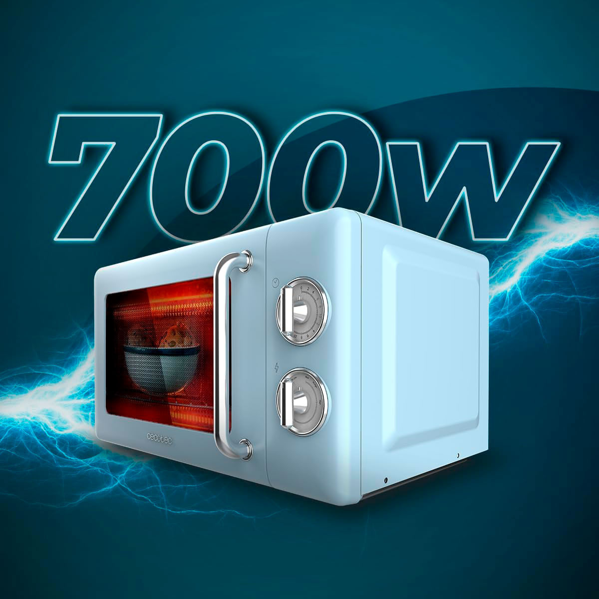 Microondas con grill Cecotec ProClean 3110 Retro 700W 20L diseño vintage azul 2